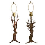 Pair of  Bronze & Steel  Branch Table Lamps
