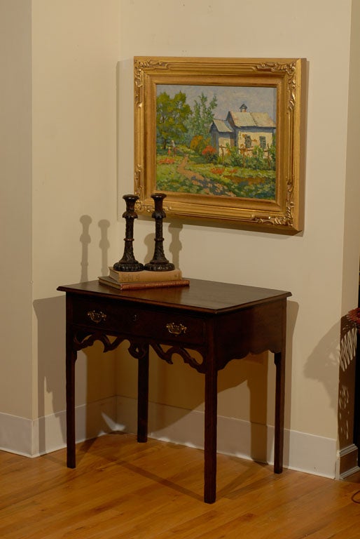 18th C. English Oak Side Table with scalloped apron