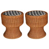 EERO AARNIO Pair of wicker stools with loose cushions