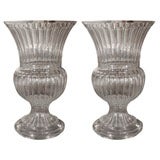 Pair of Large Baccarat Style Crystal Glass Urns