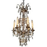Antique French crystal and bronze six-light chandelier.