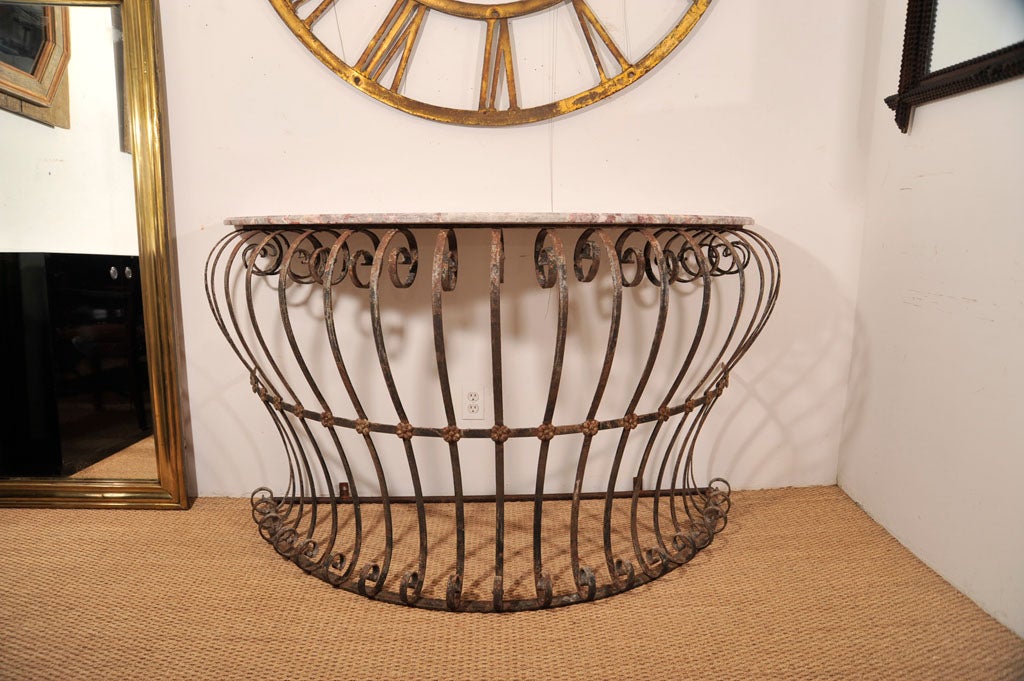 19th Century Portuguese Iron Balcony as Console with Marble Top