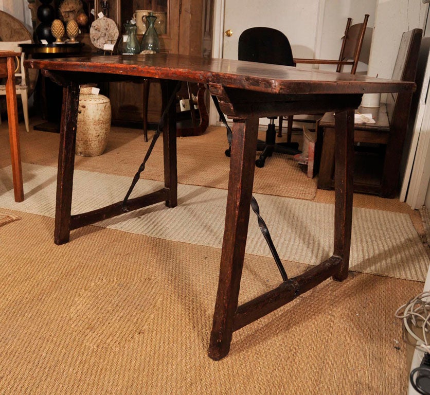 17th Century Spanish Walnut Table with Iron Supports