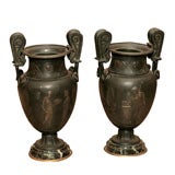Neoclassical Style Patinated Metal Urns On Marble
