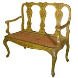 Antique Venetian Caned Settee on Cabriole Legs