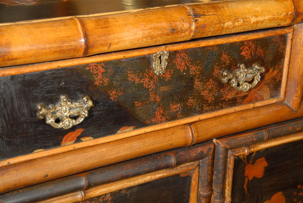 19th Century English Bamboo Console Cabinet with Lacquered Doors