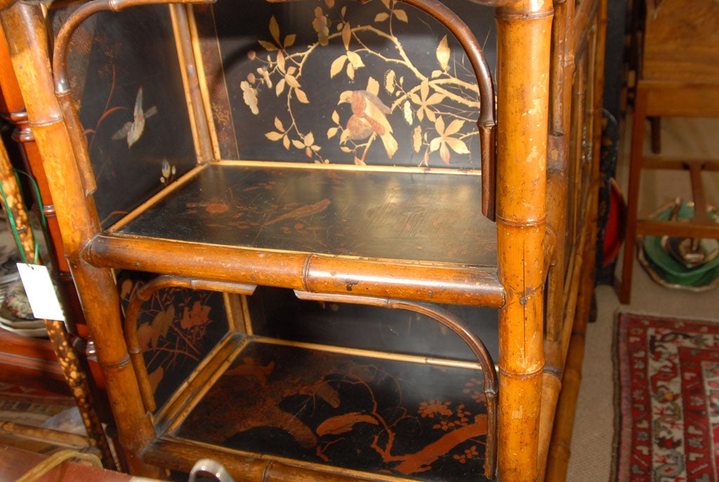 English Bamboo Console Cabinet with Lacquered Doors 1