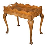 Antique English Cocktail Table of Burr Walnut with Removable Tray