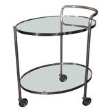 Art Deco Rolling Bar Cart of Chrome and Glass