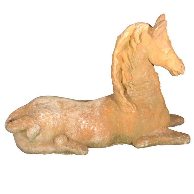 An English Garden Stone Recumbent Horse (Pair Available)