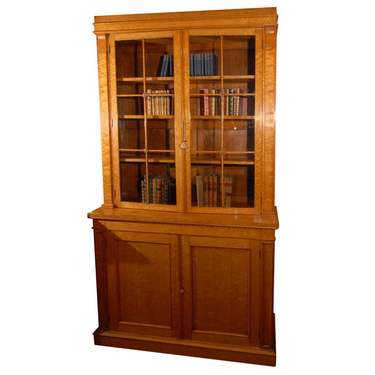 English Library Bookcase of Curly Maple in Biedermeier Style 4