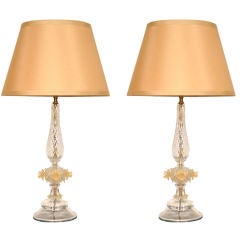 Vintage Pair of 1940's Murano Glass Boudoir Lamps
