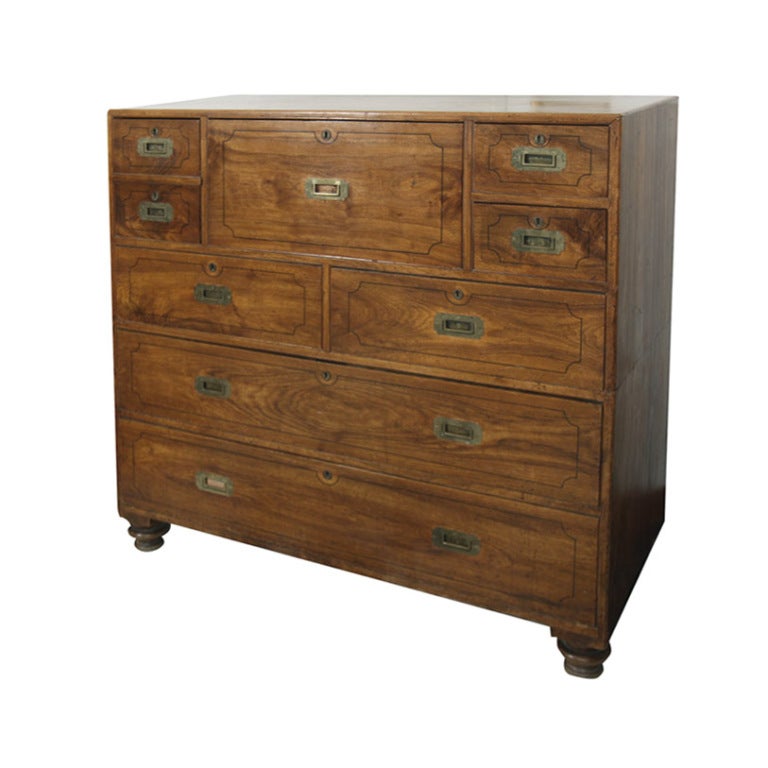 English, Solid Camphor Wood Campaign Chest of Drawers