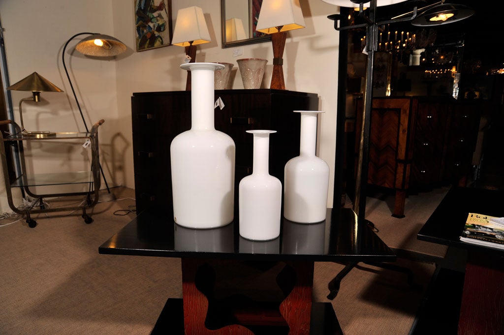 Set of three WHITE GLASS vintage 