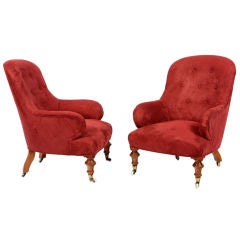 Used Pair of 19th Century Upholstered Slipper Chairs