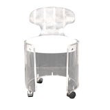 LUCITE STOOL WITH BACK AND WHITE LEATHER SEAT