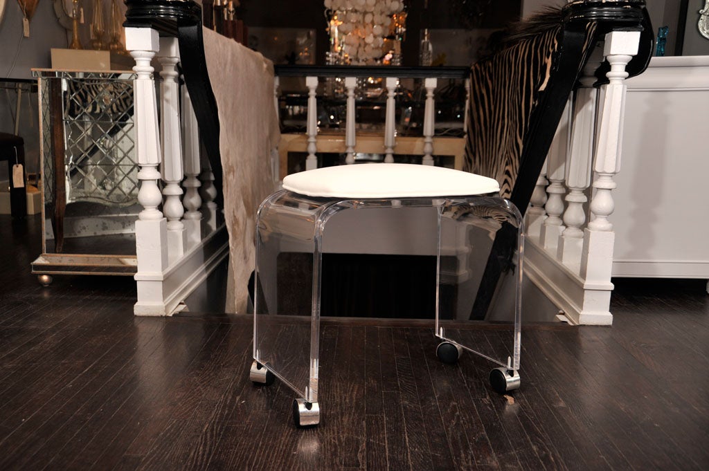 LUCITE STOOL WITH WHITE LEATHER SEAT