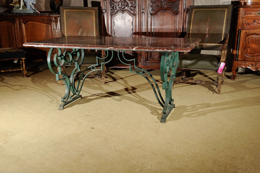 Art Moderne verdigris wrought iron table