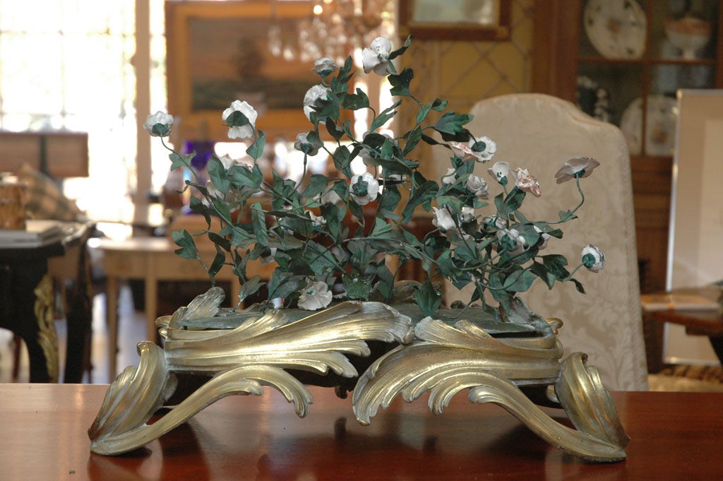 Bronze French 19th Century Saint-Cloud Porcelain Tole Floral Centerpiece
