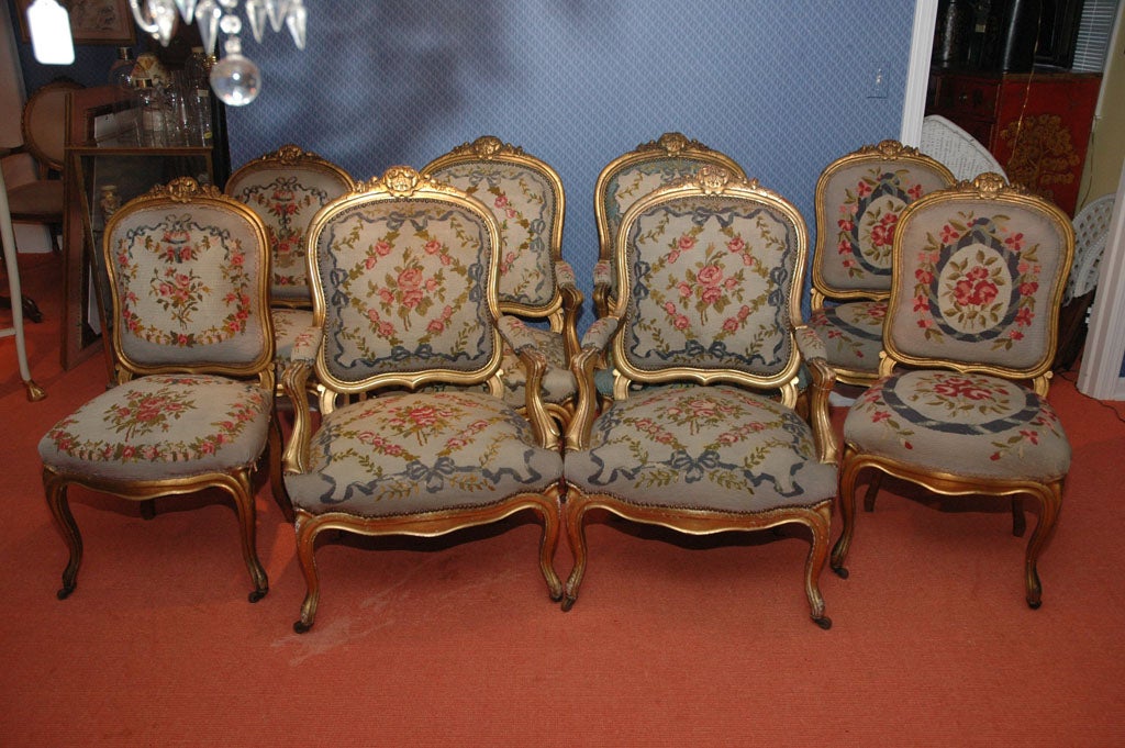 19th Century French set of 8 Needlepoint Chairs