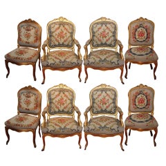 Antique 19th Century French set of 8 Needlepoint Chairs
