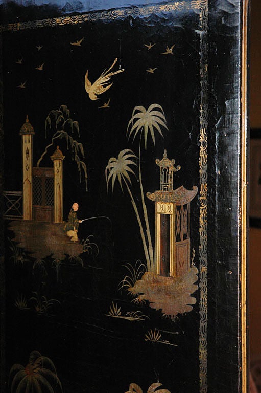 18th Century English Chinese Style Painted Leather Screen 1