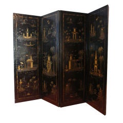 18th Century English Chinese Style Painted Leather Screen