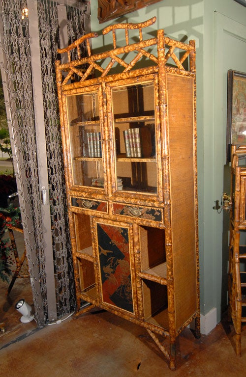 English Bamboo Bookcase with Lacquered Accents
