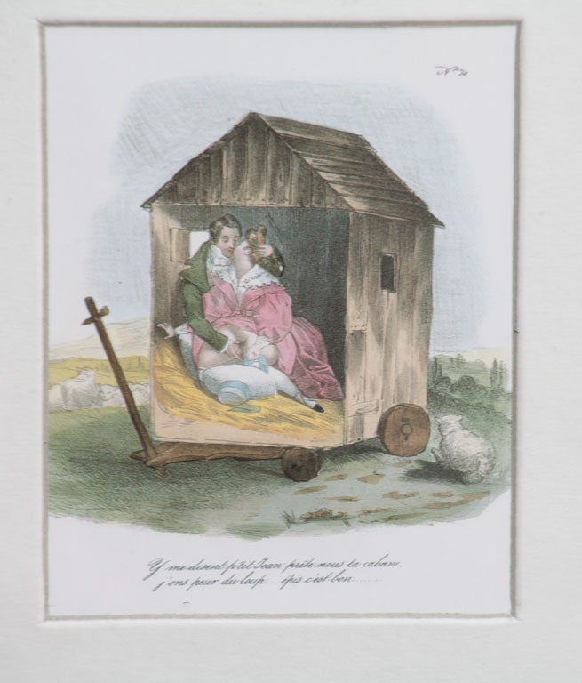 20ième siècle Groupe de sept gravures érotiques françaises