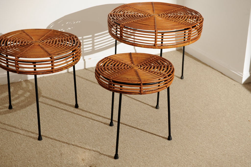 1953 John Risley set of rattan & iron nesting tables