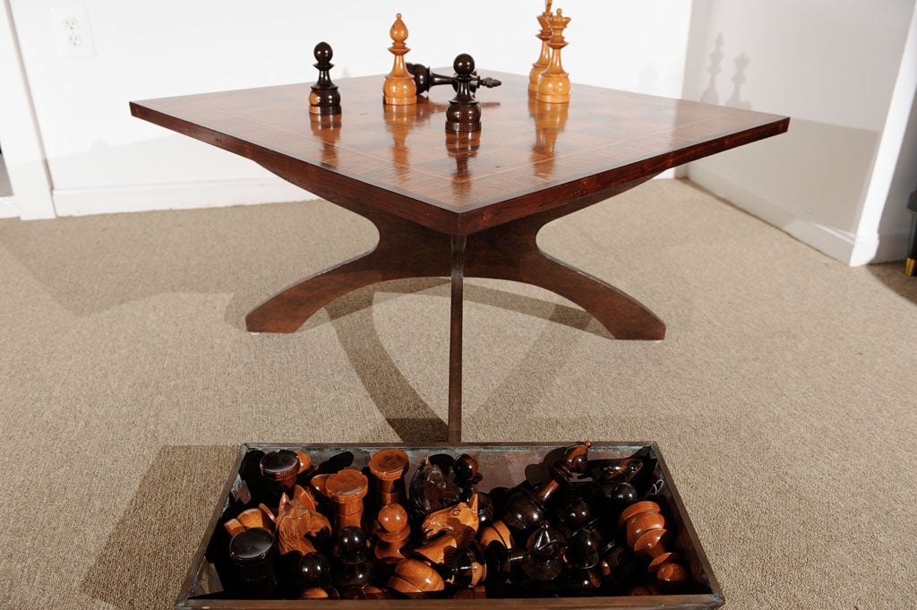 Large scale Marquetry artisan chess game table 1