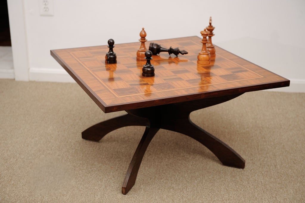Large scale Marquetry artisan chess game table 3