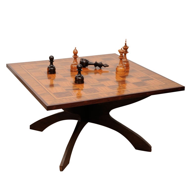 Large scale Marquetry artisan chess game table