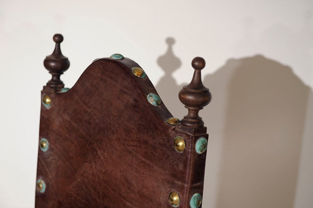 Set of 8 Spanish leather and walnut high back chairs at 1stDibs