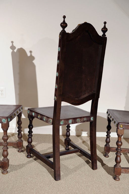 Set of 8 Spanish leather and walnut high back chairs at 1stDibs