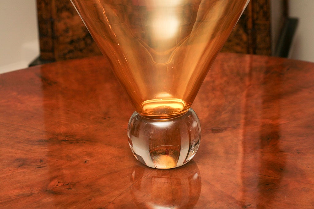 20th Century Amber Glass Bowl with Smokey Blue Rim
