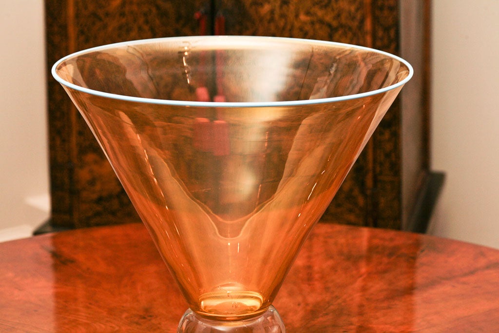 Amber Glass Bowl with Smokey Blue Rim 1