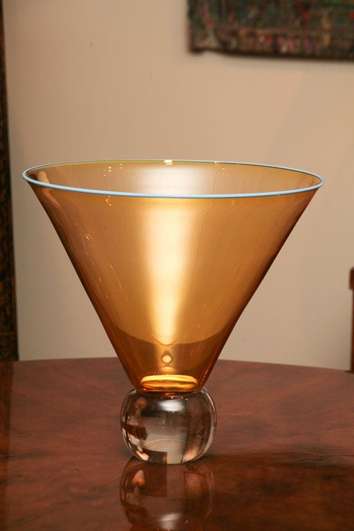 Amber Glass Bowl with Smokey Blue Rim 2