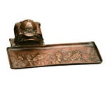 Antique French bronze inkwell and pen tray