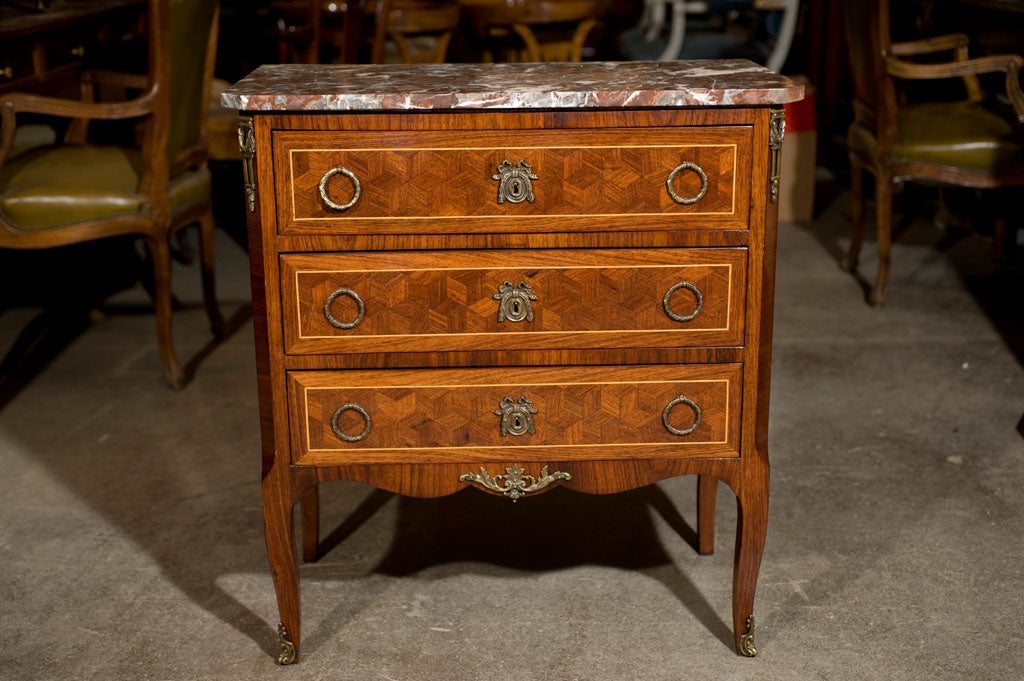 French Louis XVI Style Marquetry Commode For Sale