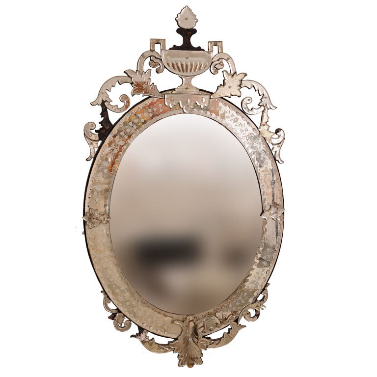 Very Large Early 19th Century Oval Shape Venetian Mirror