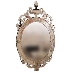 Antique Very Large Early 19th Century Oval Shape Venetian Mirror