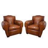 FRENCH ART DECO  leather club chairs