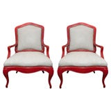 PAIR ITALIAN RED LACQUER BERGERES