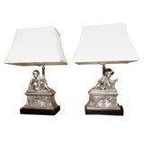 Antique PAIR METAL FIGURINES TABLE LAMPS