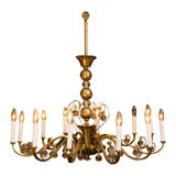 1940
s 12 branch patinated brass chandelier