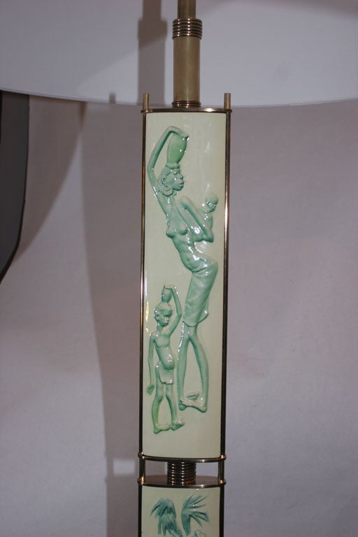  Floor Lamp Mid Century Modern Sculptural Ceramic and brass Italy 1940's In Good Condition For Sale In New York, NY