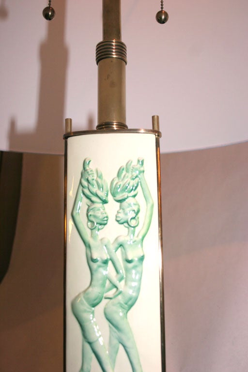  Floor Lamp Mid Century Modern Sculptural Ceramic and brass Italy 1940's For Sale 2