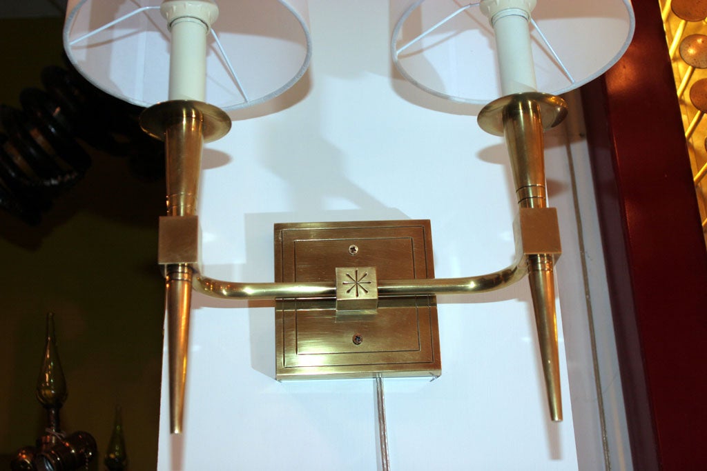 Parchment Paper A Pair of Italian Brass Art Moderne Sconces