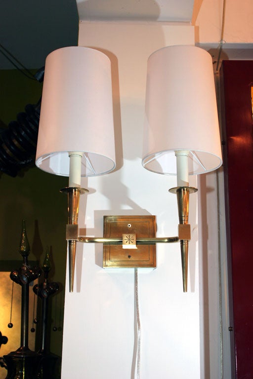 Mid-20th Century A Pair of Italian Brass Art Moderne Sconces